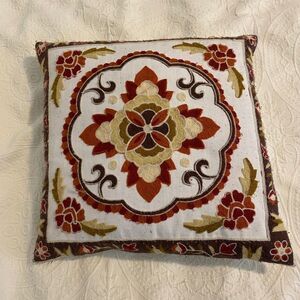 Kilim Bohemian Boho Red and White Embroidered Maximalist Throw Pillow